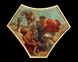 De drachme van de schatting gevonden door St. Peter in de mond van een vis door Ferdinand Victor Eugene Delacroix