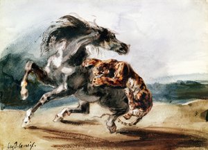 Tijger die een Wild Paard Aanvalt door Ferdinand Victor Eugene Delacroix