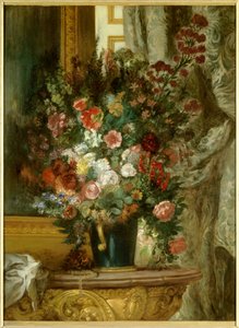 Vaas met bloemen op een console. Schilderij door Eugene Delacroix (1798-1863) 1850 door Ferdinand Victor Eugene Delacroix