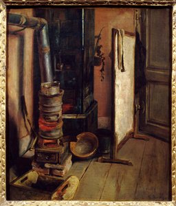 Hoek van het atelier, de schilderkachel door Ferdinand Victor Eugene Delacroix