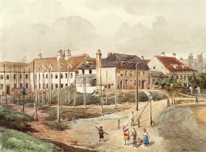 Voorstedelijke bouwplaats door Ferdinand Weckbrodt