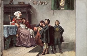 Maarten Luther zingt voor Frau Cotta toen hij student was in Eisenach, Duitsland, 1499 door Ferdinand Wilhelm Pauwels