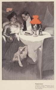 Gesprek tussen een theaterdirecteur en een actrice in een café door Ferdinand von Reznicek