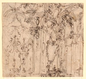 Toneelontwerp: Hal in een paleis door Ferdinando Galli Bibiena