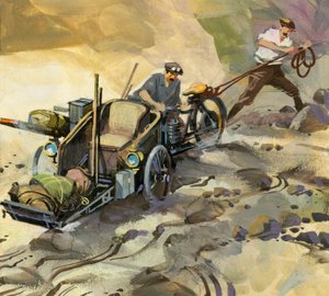 Tienduizend mijl autorace (gouache op papier)