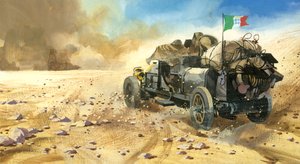 Tienduizend mijl autorace (gouache op papier)