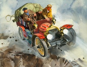 Tienduizend mijl autorace (gouache op papier)