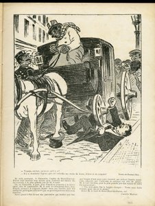 Illustratie van Fernand Fau (1858-1919) in Le Rire, 29/02/08 - Beroepen, Transport, Rampen, Koets Fiacre Cab - Koetsiers Fiacres