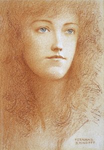 Portret van een jonge Engelse vrouw door Fernand Khnopff