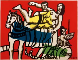 Circus, artiesten die voltigeren op een wit paard door Fernand Leger