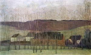 Landschap met gebouwen door Fernand Maglin