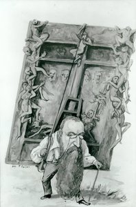 Portret van Auguste Rodin met de poorten van de Hel