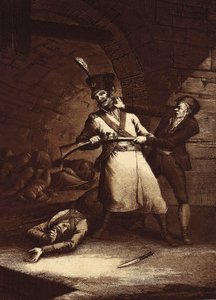 Jose de la Hera komt in opstand tegen een van de soldaten van het Napoleontische leger, ca. 1812-13 (ets) door Fernando Brambila