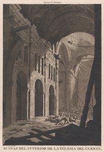 Uitzicht op de ruïnes van het interieur van de kerk van Nuestra Señora del Carmen in Zaragoza door Fernando Brambila