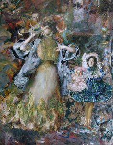 Zelfportret met vrouw en dochter, 1910 door Filipp Andreyevich Malyavin