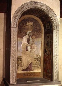Madonna en kind met heiligen, een detail (uit het tabernakel van de Canto al Mercantale, 1498)