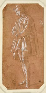 Studie van een jonge man die met zijn handen gevouwen in zijn mouwen staat door Filippino Lippi
