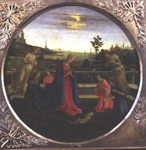 De aanbidding van het kindje Jezus door Filippino Lippi