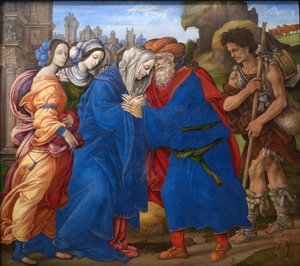 De ontmoeting van Joachim en Anna buiten de Gouden Poort van Jeruzalem door Filippino Lippi
