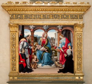 Maagd met kind en Sint Johannes de Doper, Sint Martinus en Sint Catharina van Alexandrië. Nerli Altaarstuk door Filippino Lippi