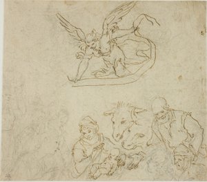 Geboorte (recto); Maagd en kind, engel (verso)