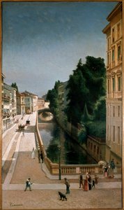 Zicht op het kanaal in de Senato straat in Milaan door Filippo Carcano