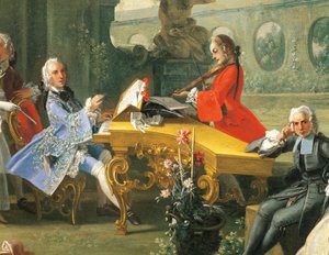 Concert in een tuin, ca. 1750, door Filippo Falciatore. Detail