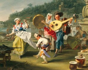 Tarantella in Mergellina, ca. 1750, door Filippo Falciatore, olieverf op doek, Detail, Italië