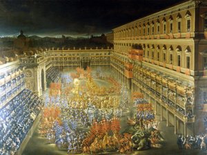 Feest in Palazzo Barberini ter ere van Christine de Suede, 28/02/1656 door Filippo and Gagliardi Filippo Lauri