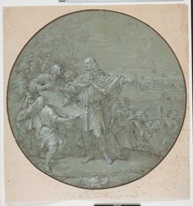 Cosimo III versterkt de haven van Livorno. Getekend ontwerp voor zilveren plaat, een van de zogenaamde "piatti di S. Giovanni" door Filippo Luzi