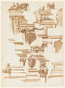 Architectonische details; menselijke figuren door Filippo Marchionni