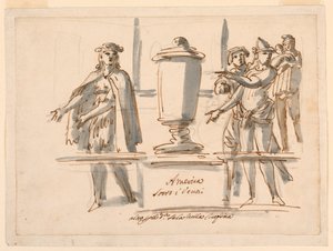 Tekening, Allegorie op Amerika, Decoratie voor de Salon van kardinaal Falconieri in Frascati, 18e-19e eeuw door Filippo Marchionni