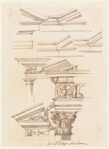 Tekening, Studies voor kroonlijsten en fronton, ca. 1770 door Filippo Marchionni