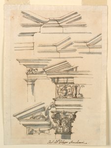 Tekening, Studies voor kroonlijsten en fronton, ca. 1770 door Filippo Marchionni