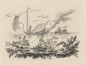 Manier van het vervoeren van goederen op vlotten getrokken door een blaasbalg door Filippo Morghen