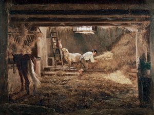 Gezicht op het interieur van een stal "", Schilderij van Filippo Palizzi (1818-1899)