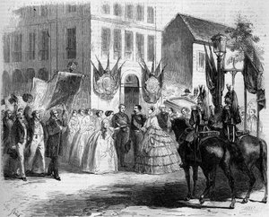 Reis van Napoleon III (1808-1873) en Eugenie de Montijo (1826-1920) naar Rouen door Firmin Massot
