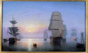 Boston Harbour in de ondergaande zon in 1850