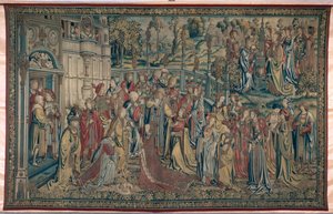 Bathseba naar het Paleis Geroepen, Wandtapijt van David en Bathseba, ca. 1510-15