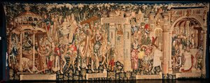 Kathedraal (La Seo, Catedral del Salvador de Zaragoza). Het tapijtmuseum. Vlaamse wandtapijt. De legende van het Heilige Kruis (La leyenda de la Santa Cruz). Ca. 1450. door Flemish School