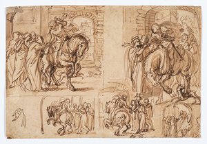 Compositiestudies voor "De terugkeer van de verloren zoon (Lucas 15:11-32)" door Flemish School