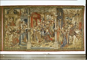 Davids zonen Amnon en Absalom verklaren elkaar de oorlog, Wandtapijt van David en Bathseba, ca. 1510-15