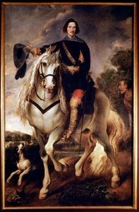 Ruiterportret van een kapitein met zijn Moorse page door Flemish School