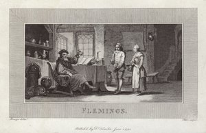 Vlamingen. Gravure van bedienden en meester. door Flemish School