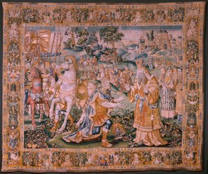 Vlaamse wandtapijt. Alexander voor de Hogepriester Iaddo. Atelier van Oudenaarde. 374x447cm. Inv(830-B)4 00010. 17e eeuw. door Flemish School