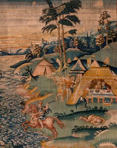Vlaamse wandtapijt. Militair kamp bij de rivier Granikos (Het legerkamp bij de rivier Granikos). Atelier van Oudenaarde. 377x393cm. Inv 83104-9 /00011. 17e eeuw. door Flemish School