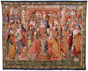 Vlaams wandtapijt. Serie Episodes uit het leven van de Maagd. De profetieën worden vervuld bij de geboorte van Christus. Eerste wandtapijt in de serie. Modellen Toegeschreven aan Jan von Roome (of van Brussel). door Flemish School