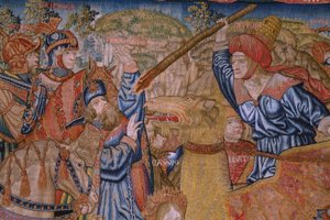 Vlaamse wandtapijt. Serie Moraliteiten: De deugd van de eerbewijzen. Ca 1520. (detail)