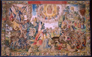 Vlaamse wandtapijt. Serie De Apocalyps: Sint-Michiel verslaat de draak. Atelier Willem Dermoyen, Brussel. Ca 1553-1555 door Flemish School