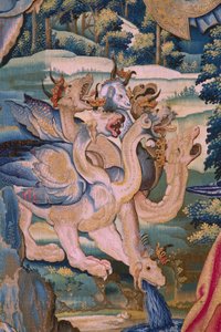 De Apocalyps: Sint-Michiel verslaat de draak. Detail. door Flemish School